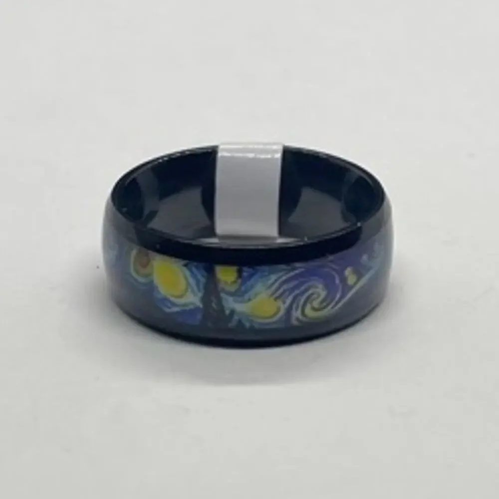 Unisex Starry Night Stainless Steel Band Ring Size 9